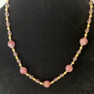 Elegant Gold and Purple Beaded Necklace